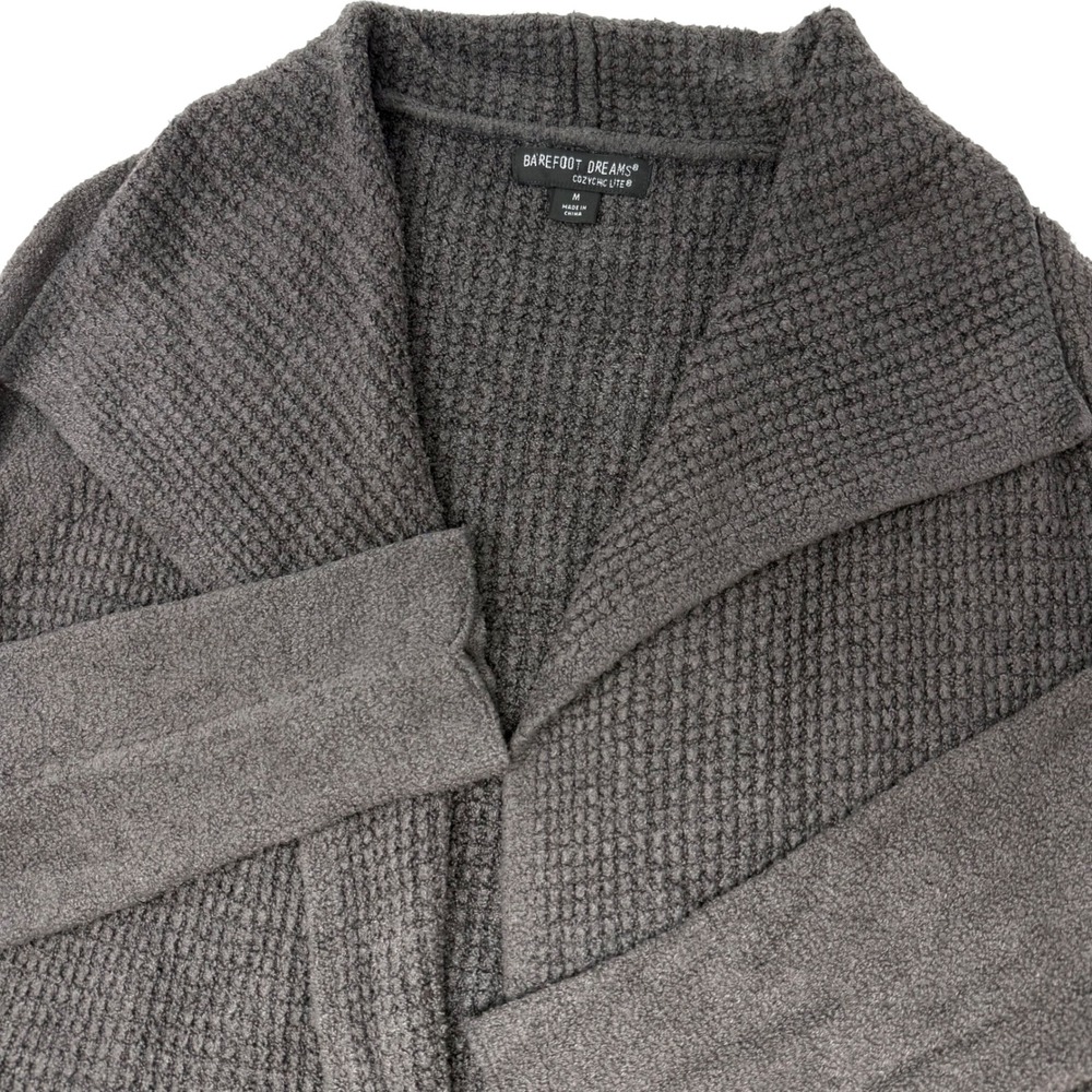 Barefoot Dreams Womens Medium CozyChic Lite Waffle Cardigan Carbon Gray 485